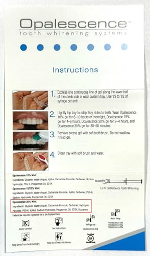 Opalescence 35% Gel Syringes Teeth Whitening - Refill Kit (4 Packs / 8 Count) Carbamide Peroxide. Made by Ultradent, in Cool Mint Flavor. Tooth Whitening Refill Syringes 5197-4