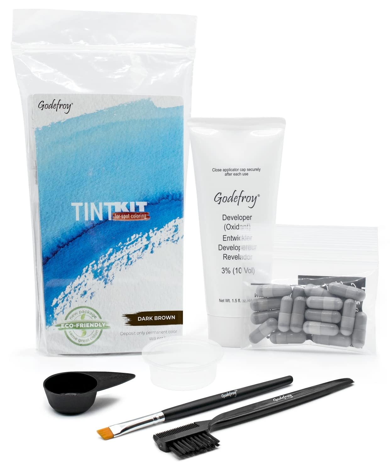 Godefroy Hair Color Tint Kit for 100% Gray Coverage, Dark Brown, 20 Applications, Long-Lasting Root Touch-Up for Men & Women, Pre-Measured Capsules, No Waste, DIY Salon-Quality Results at Home