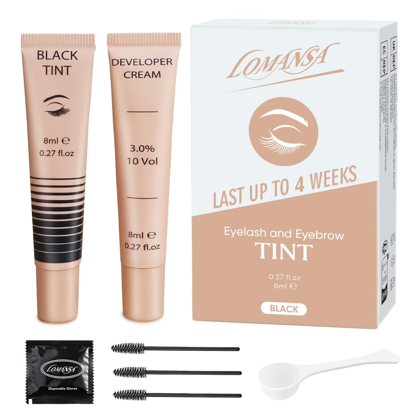 Lash Color Kit, Lomansa Professional Eyelash and Brow Color Kit, Instant Eyelash Color with Natural Black Effects, Safe & Easy to Use 8ml