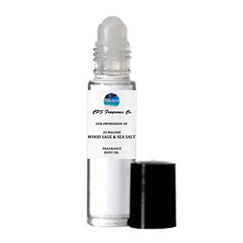 WOOD SAGE & SEA SALT For Women & Men Type Hypoallergenic Pure Perfume Body Oil Roll On 1/3oz (10ml) CPS Fragrance Co. Impression made with Pure essential Oils + Organic Fractionated Coconut Oil