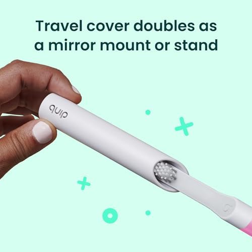 Quip Sonic Toothbrush for Adults with Timer - Includes Extra Brush Head and Travel Cover Mount - Electric, Soft Bristle Refill Head, Plastic Handle, 3 Month Battery Life - Travel Toothbrush - Magenta