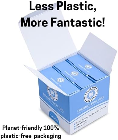 Expandable Dental Floss 3 Pack I Plastic-Free Dispenser I 50 Meter / 164 feet per Pack I Gentle Glide for Effective Cleaning I Mint Flavor