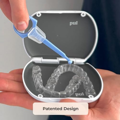 PUL Clear Aligner & Retainer Case – for Invisalign, Partial Dentures, Mouth & Night Guards, PUL Removal Tool, Dental Removables – Plastic Holder w/Secure Magnet Closure, Sleek & Slim Design – Gray