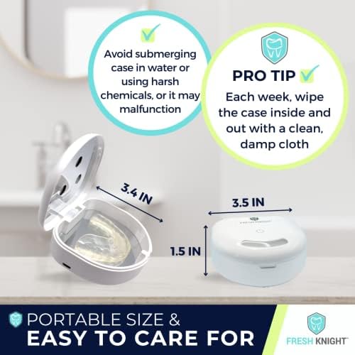 FRESH KNIGHT UVC Retainer Cleaner & Denture Cleaner - UV Retainer Case - Ideal for Invisalign & Mouth Guards - White UV Retainer Container - Convenient Travel Size