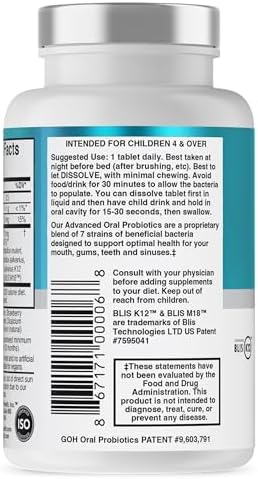 Oral Probiotics for Mouth Bad Breath Treatment for Kids Dental Care & Cavity Prevention with BLIS K12 M18 – Dr Formulated Dental Probiotics for Teeth and Gums, 30 Chewable Tablets Strawberry Vanilla