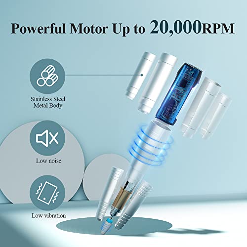 Electric Nail Drill Cordless, TOUCHBeauty Electric Nail File Machine Professional 12 in 1 for Acrylic Gel Nails, Manicure Pedicure Kit for Polishing Rechargeable (Silver)