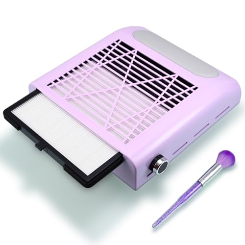 Nail Dust Collector for Arylic Gel Nail, 80W Nail Vacuum Dust Collector Extractor with Reusable Filter & Brush, Adjustable Electric Nail Fan Cleaner Machine for Nail Tech Manicure, Low Noise