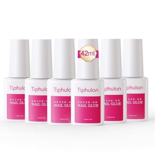 42ml Brush On Nail Glue for Press On, Acrylic Nails - Super Strong, Durable & Long-Lasting, Mess Free, Travel Friendly, 1.38 oz(6PCS)