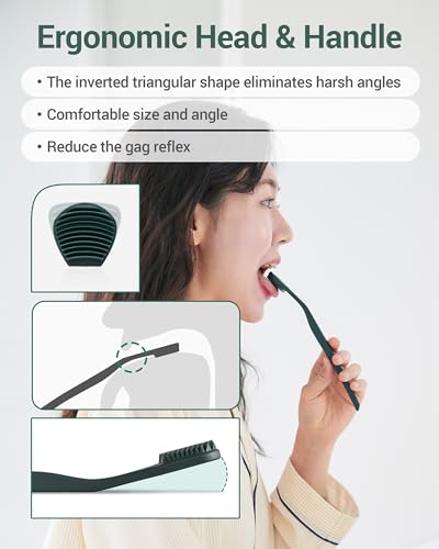 DEARCUS Korean Tongue Scraper with 3 Replaceable Heads - 100% BPA Free TPE Tongue Cleaner - Reduce Bad Breath & Without Hurt - Hygienic Scraper - Modern & Simple Design (White)
