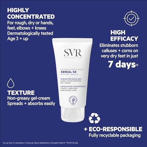 SVR Xerial 50 Extreme Foot Gel With Salicylic Acid & 50% Pure Urea For Severely Dry, Cracked, Rough, Stubborn Hard Skin Prone To Corns And Calluses. Relief For Extremely Dry Feet 1.7 Fl.oz.