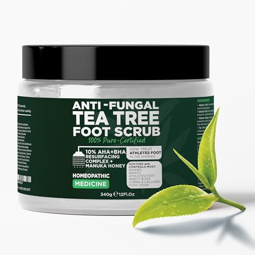 Foot Scrub with Tea Tree Oil | Callus Remover For Feet | Exfoliating Scrub with Salicylic and Glycolic Acid for Dead Skin, Athlete’s Foot, Warts, Corns, Rashes, Foot Odor, Insect Bites and Foot Care