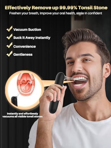 Voraiya Tonsil Stone Removal Vacuum Kit with 5 Mode Suction, 10 in 1 Electronic, Oral Irrigator, Tongue Scraper, Oral lamp & 5X Magnifying Mirror Included for Fresh Breath, Black