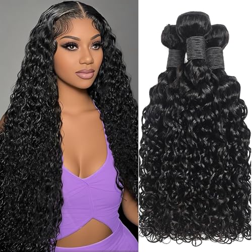 Water Wave Human Hair Bundles 18 20 22 Inch 12A 100% Unprocessed Remy Wet And Wavy Bundles Human Hair Brazilian Curly Wave Bundles Water Wave Bundles Full And Thick Black Color