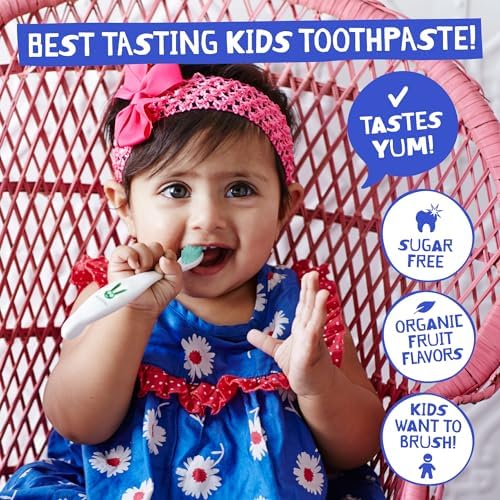 Jack N' Jill Natural Toothpaste for Kids - Fluoride Free Toothpaste, 40% Xylitol, BPA Free - Strawberry & Blueberry, 1.76 oz (2 Pack)
