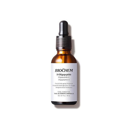 BIOCHEM 8-Oligopeptide Anti-Aging Face Ampoule – 30ml /1fl For Mature Skin – Hydrating Serum with NaPCA, Hyaluronic Acid for Wrinkle & Age Spots – Formula Firms, Lifts, Smooths– For All Skin Types