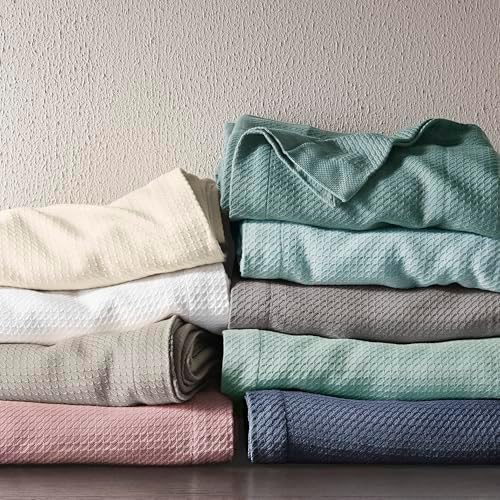 Madison Park Soft Certified 100% Egyptian Cotton Breathable Cozy Blanket, Premium Waffle Knit Classic Design, Luxury All Season Lightweight Cover for Bed, Couch and Sofa, Cream Full/Queen(90"x90")