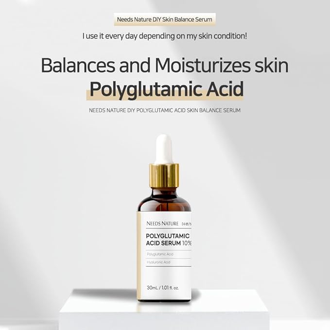 Polyglutamic Acid 10% Facial Serum for Face – NEEDS NATURE DIY Hydrating Booster with Hyaluronic Acid & Allantoin | Korean Skincare for Dry, Sensitive Skin | 30ml