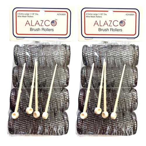 8 pc Vintage Style Hair Rollers XLarge BRUSH ROLLERS & 8 PINS (8 XL Rollers)