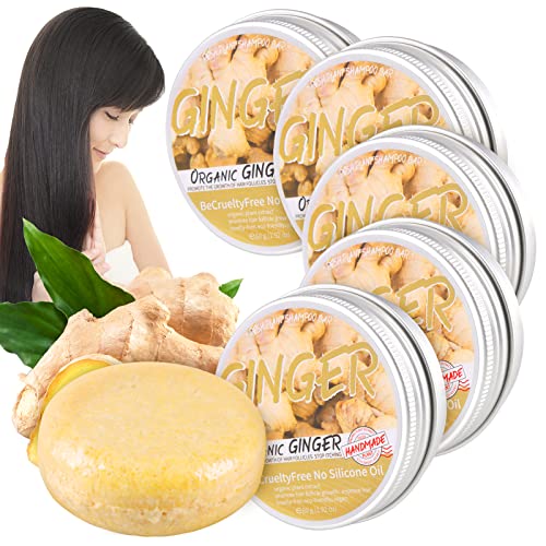 Ginger Hair Regrowth Shampoo Bar, Natural Organic Ginger Shampoo Soap for Anti Hair Loss,dandruff,itching, Promotes Hair Growth, 5 Pack (2 Fl Oz each)