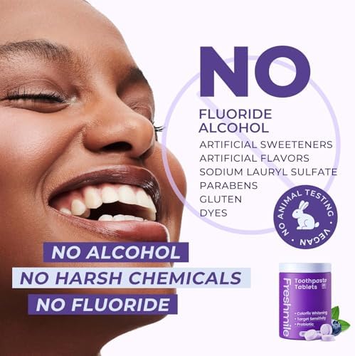 Whitening Toothpaste Tablets with Nano-Hydroxyapatite (NHA) Purple Toothpaste for Teeth Whitening Fluoride-Free, for Sensitive Teeth & Gums, Travel-Friendly Tabs (60 Count)