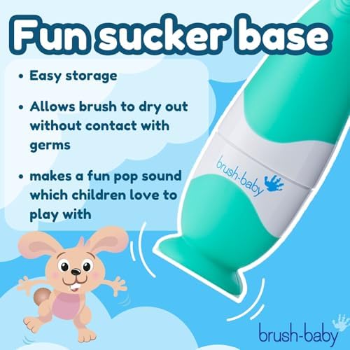 brush-baby BabySonic Infant and Toddler Electric Toothbrush for Ages 0-3 Years - Smart LED Timer and Gentle Vibration Provide a Fun Brushing Experience - Includes 2 Sensitive Brush Heads (Teal)