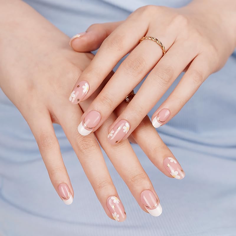 Semi Cured Gel Nail Strips with 20 Pieces, Salon Quality Nail Wraps for Women, Petal French UV Gel Nail Stickers, UV Light Required, Spring Frenchie