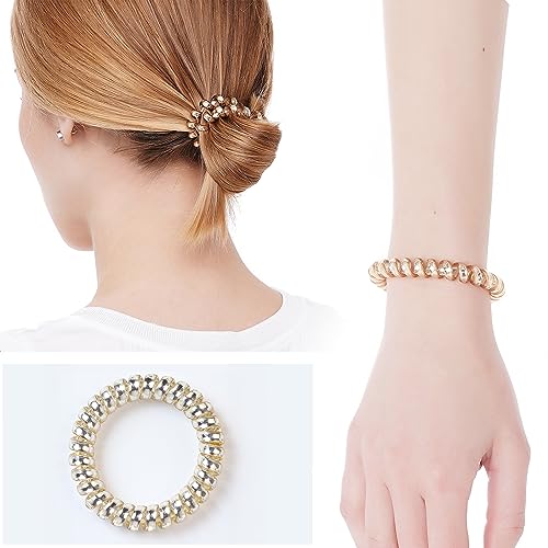 Set of 6 Bridesmaid Gifts Spiral Hair Ties on a Proposal Card - Phone Cord Hair Tie for Bridal Shower, Bachelorette Party Favors, Maid of Honor and Bridesmaid Proposal Gift (Gold)