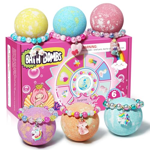 Unicorn Bath Bombs for Kids Girls with Bracelet Inside, sanyi Bubble Bath Toys Birthday Gifts for 4 5 6 7 8 Year Old Girl Daughter Granddaughter Niece