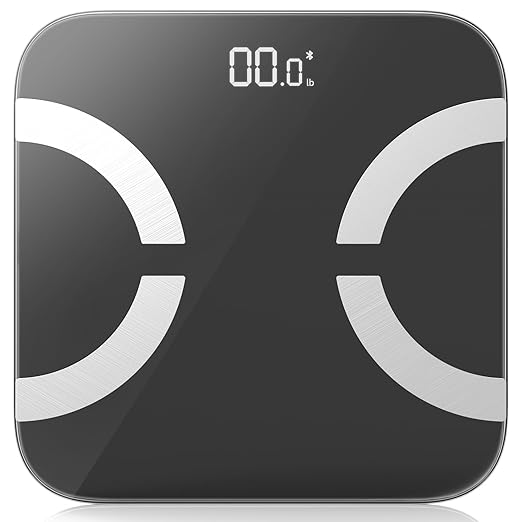 Smart Scale for Body Weight, Digital Bathroom Scale LED Display, BMI, Body Fat, Muscle Mass 18 Body Composition Monitor Health Analyzer Sync Fitness Apps (Black)