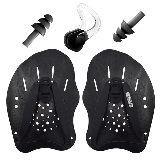 Vsidea Contoured Swim Hand Paddles with Silicone Ear Plugs and Nose Clip, Swim Paddles for Swimming Trainning Exercise