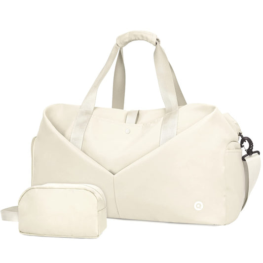 Ceneda 20" Gym Duffel Bag with Wet Pocket Shoes Compartment Portable Overnight Weekender Bag Travel bag Yoga Bag for Women (Ivory)