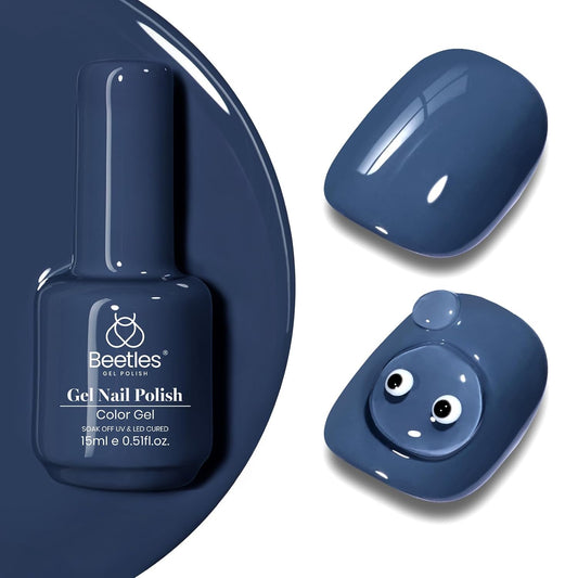 Beetles Blue Gel Nail Polish, 1Pcs 15ML In the Grayish Navy Blue Color Gel Polish Soak Off Nail Art Manicure Salon DIY Uv Nail Lamp Design Decoration at Home