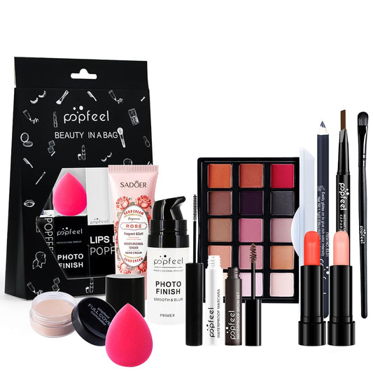 All in One Eyeshadow Palette Makeup Set, Makeup Kit with Primer, Mascara, Concealer Palette, Lip Stick, Brow Pen, Travel Makeup Bundle Holiday Surprising Makeup Gift Box for Women Girl
