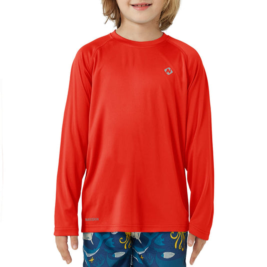 NAVISKIN Boy's Long Sleeve Shirts Rash Guard Swim Shirts Youth UPF 50+ Lightweight Quick Dry Hiking Shirts Red Size XL