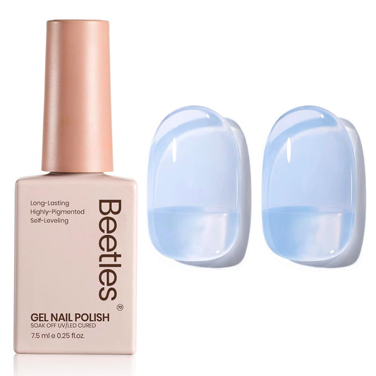 Beetles Blue Jelly Gel Nail Polish - 15ml Blueberry Milk Nails Sheer Neutral Translucent Hazy Blue Gel Polish Soak Off UV Summer Nail Art Manicure Salon Home DIY Gift for Manicure Women