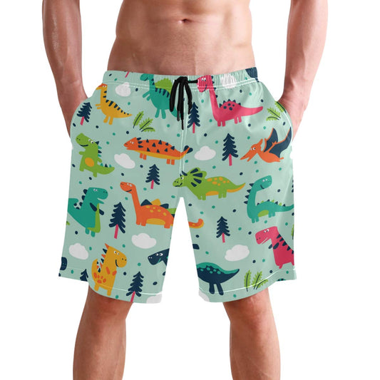 visesunny Men's Cute Dinosaur Print Beach Shorts Hot Summer Swim Trunks Sports Running Bathing Suits with Mesh Lining