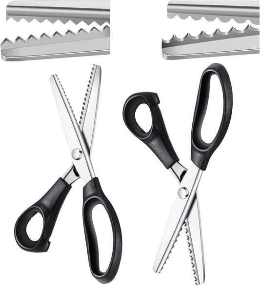 Amylove 2 Pcs Pinking Shears Scissors for Fabric Cutting 7 mm 5 mm Scalloped Serrated Scissors Zig Zag Cut Sewing 9.2" Professional Handheld Jagged Dressmaking Supply for Leather Clothing Paper Craft