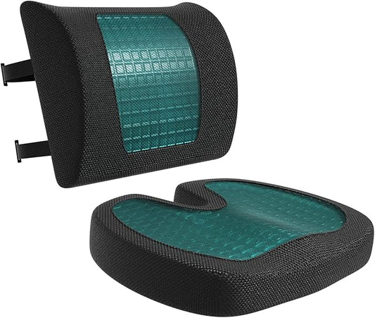 Amazon Basics Comfortable Seat Cushion & Lumbar Support for Office Chairs, Gel Enhanced Memory Foam, Pack of 2, Rectangular, Black