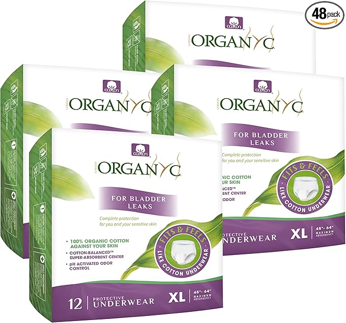 Organyc Bladder Control Underwear for Women - Organic Cotton Protective Underwear for Incontinence, Leak Protection, Odor Protection and Sensitive Skin, X-Large, 48 Count
