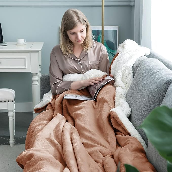 IR Imperial Rooms Sherpa Fleece Throw Blanket Twin Size for Couch - Soft and Fuzzy Blankets & Throws for Winters, Thick and Warm Fluffy Twin Blanket for Bed, Camel, 60x80 Inches