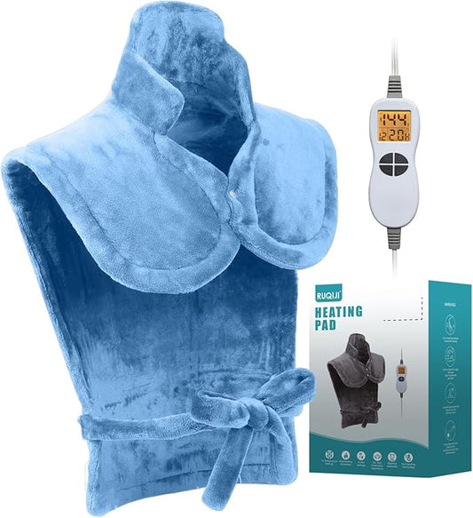 26" x 35" Flannel Neck&Shoulder&Back Heating Pad with 12 Temperature Settings& Countdown Timer,Pain Relief for Back/Neck/Shoulders/Menstrual Pain, Christmas Gifts for Women Men Mom Dad(Light Blue)