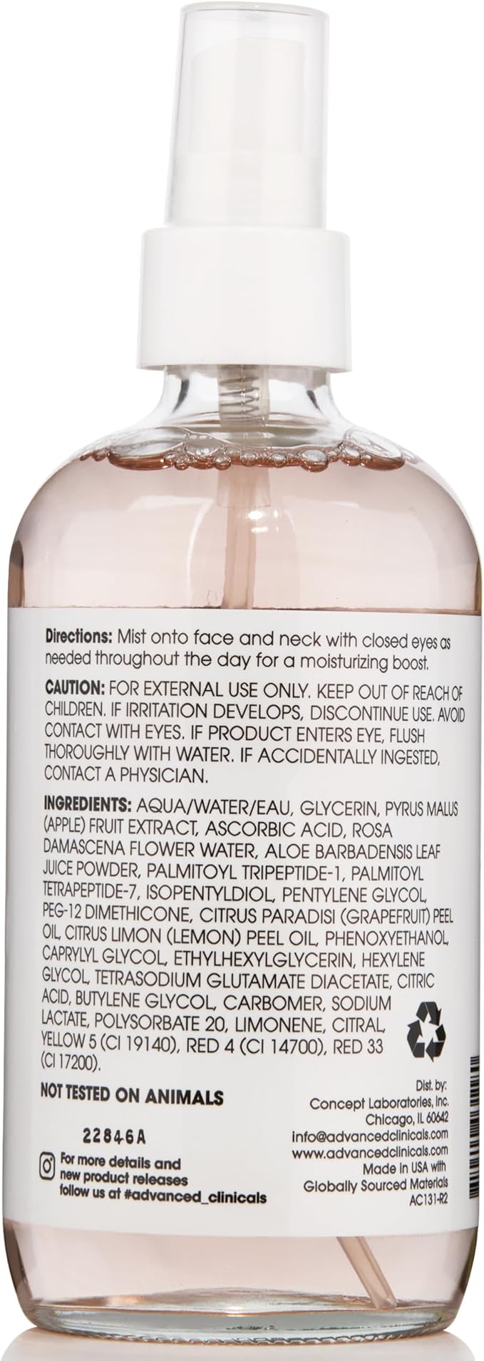Advanced Clinicals Vitamin C Face Toner W/Ferulic Acid & Rosewater, Antioxidant Facial Mist Spray for Face, Skin Refreshing, Hydrating, & Non-Greasy Instant Hydration Facial Spray, Large 8 Fl Oz