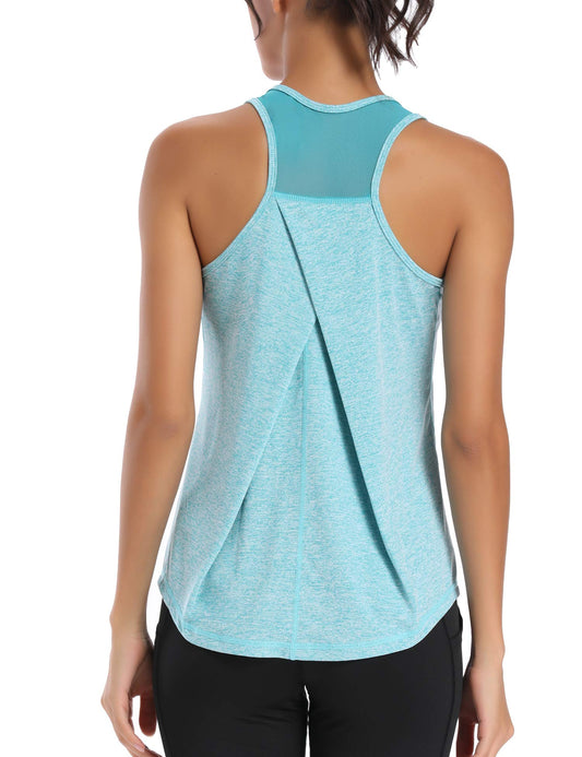 Aeuui Womens Workout Tops for Women Racerback Mesh Yoga Shirts Athletic Running Tank Tops Sleeveless Gym Clothes Lake Blue