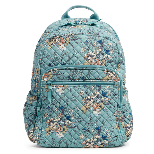 Vera Bradley Women's Cotton Campus Backpack, Sunlit Garden Sage - Recycled Cotton, One Size