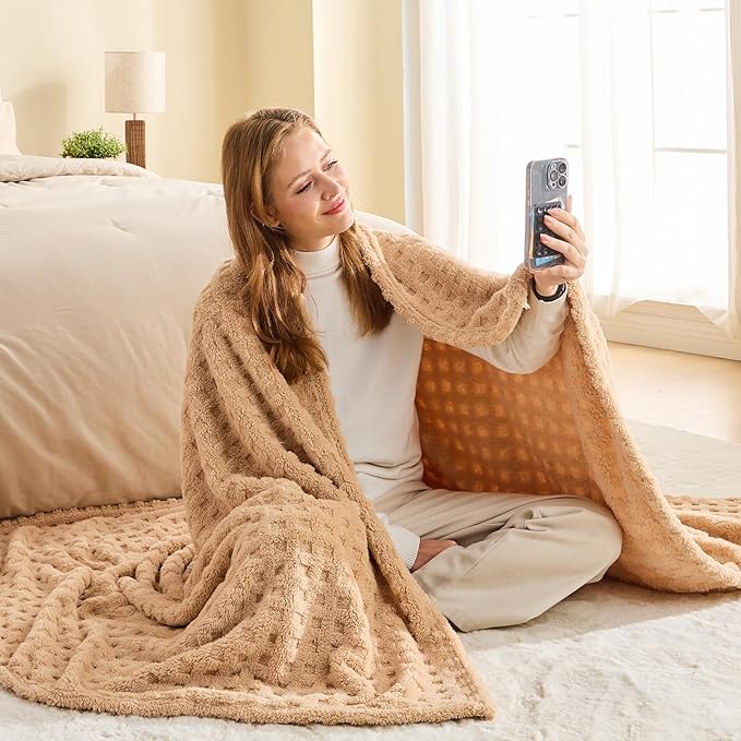 NEWCOSPLAY Super Soft King Blanket Brown Premium Silky Flannel Fleece 3D Waffle Checkered Lightweight Bed Blanket All Season Use (Brown, King(90"x110"))