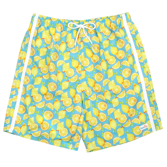 SwimZip Boys Swim Trunks UPF 50+ Sun Protection Board Shorts - Lemons - 10-12