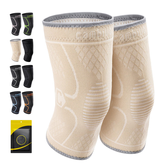 CAMBIVO 2 Pack Knee Brace, Knee Compression Sleeve Support for Men and Women, Knee Pads for Running, Hiking, Meniscus Tear, Arthritis,Joint Pain Relief (Beige,Small)
