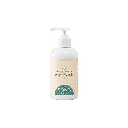 Benzoyl Peroxide Wash 10% with Hyaluronic Acid Acne Treatment: Face & Back, Butt, Body Korean Skincare (8oz)