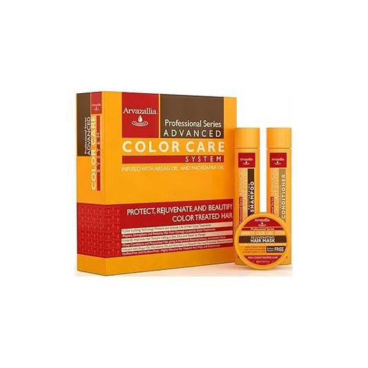 Advanced Color Care Sulfate Free Shampoo and Conditioner Set for Treated Hair with Argan Oil Macadamia By Arvazallia - Shampoo, Conditioner, Deep Mask